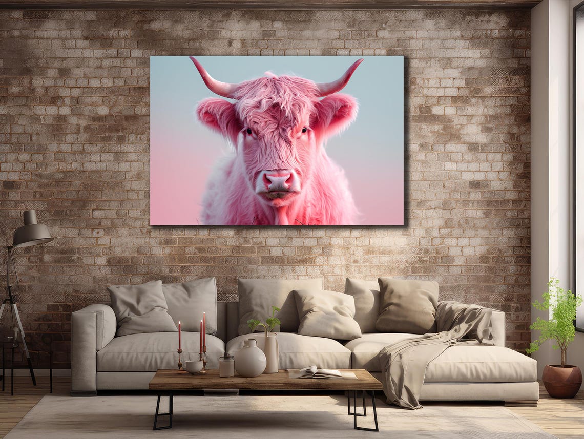 Pink Cow Printing Cow Wall Decor Abstract Animal Wall Art Painting On Colorful Animal Art Farmhouse For Gifts Art - Image 2