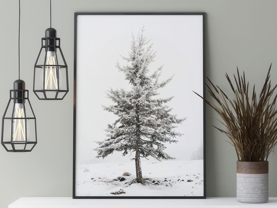 Snowy Coniferous Tree Poster, Winter Landscape