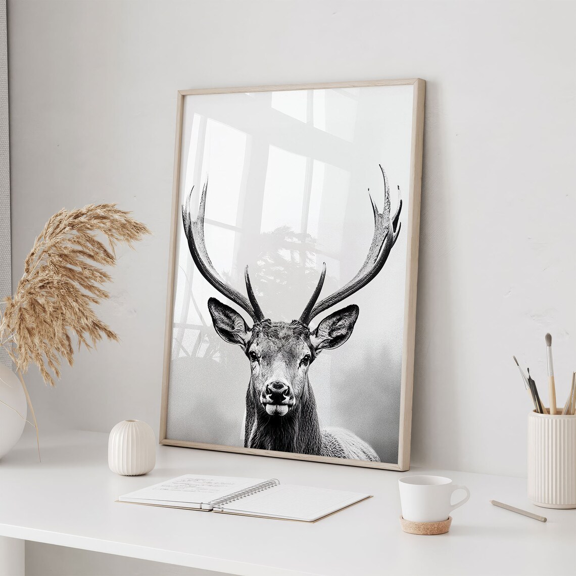 Majestic Deer Black and White Poster Print - Image 3