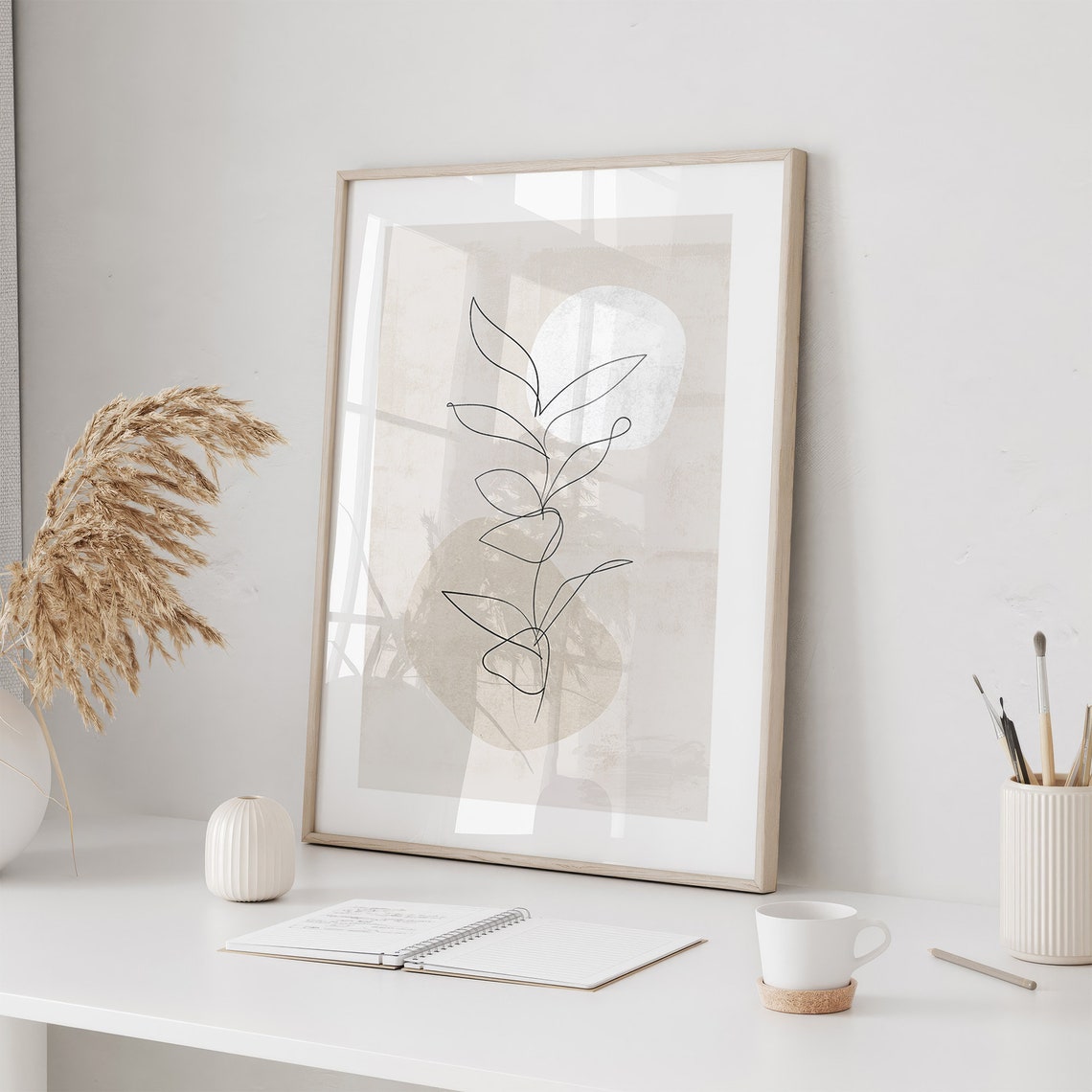 Boho One Line Art Plant Abstract Minimalist Beige Decor Poster - Image 2