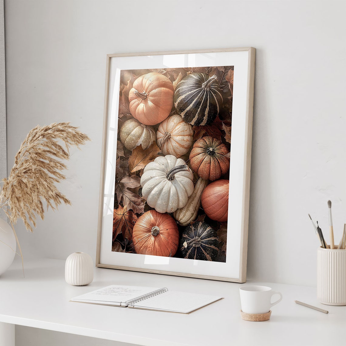 Autumn Pumpkins Poster Fall Harvest Gourds and Leaves Still Life - Image 2