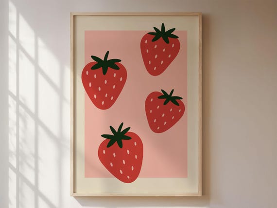 Strawberries Poster, Modern Scandinavian Decoration