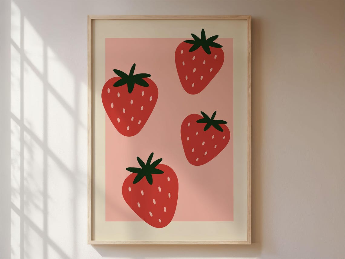 Strawberries Poster, Modern Scandinavian Decoration