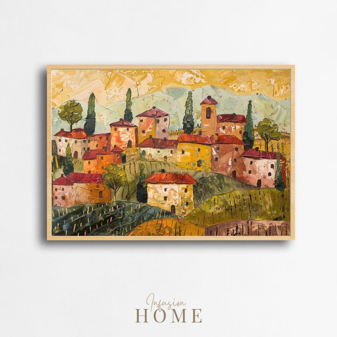 Tuscan Vineyard Village Italian Hillside Oil Painting Poster