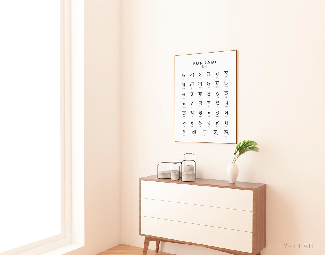 Punjabi Alphabet Art Print, Black White Alphabet Chart - Image 2