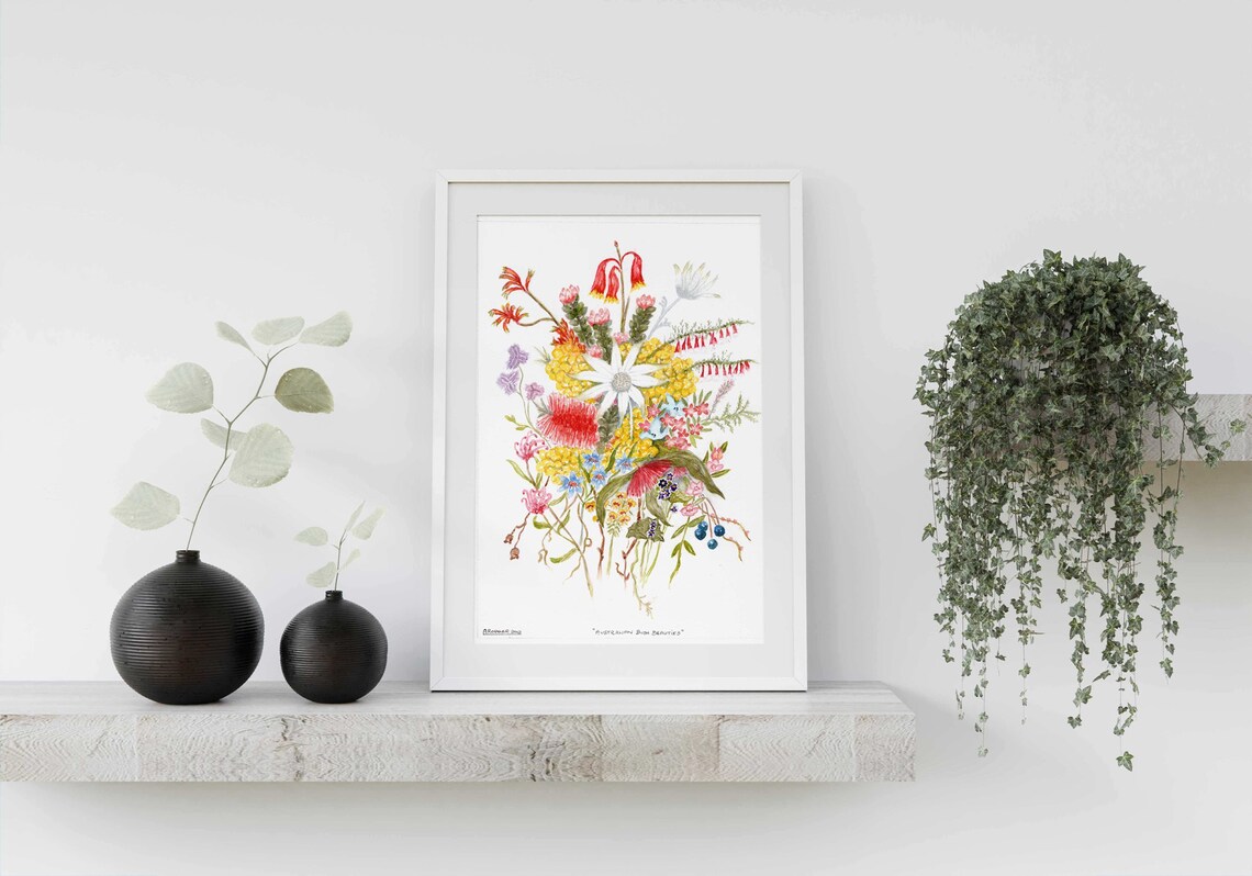 Australian Wildflowers Watercolor Botanical Native Bloom Art Poster