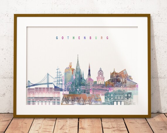 Gothenburg Watercolor City Skyline Sweden Print Home Decor Gift