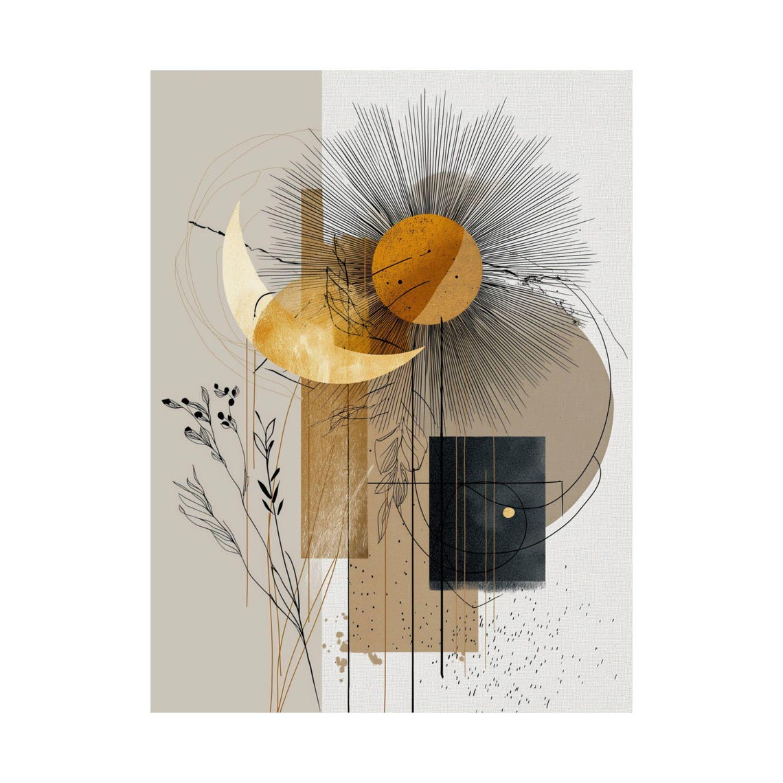 Boho Celestial Sun And Moon Art Print, Minimalist