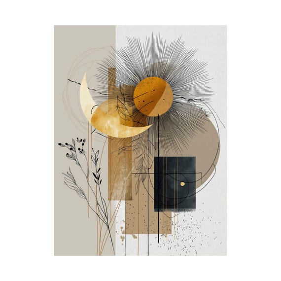 Boho Celestial Sun And Moon Art Print, Minimalist