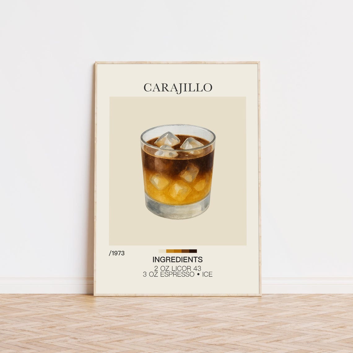 Carajillo Espresso Cocktail Recipe Watercolor Coffee Bar Poster
