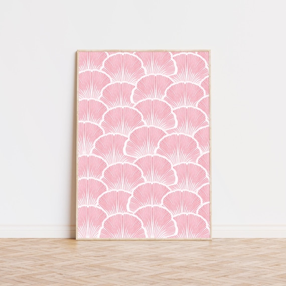 Pink Seashell Scallop Pattern Art Deco Feminine Bedroom Decor Print