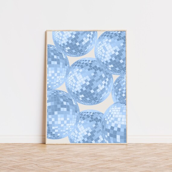 Light Blue Disco Ball Pattern Trendy Preppy Party Bar Cart Art Poster