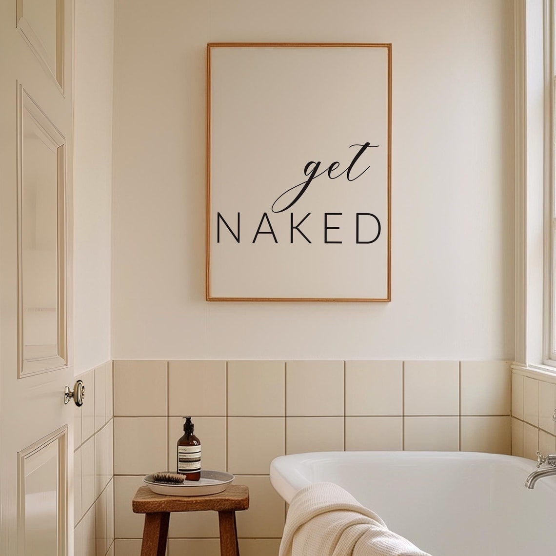 Get Naked Elegant Script Modern Minimalist Bathroom Wall Poster