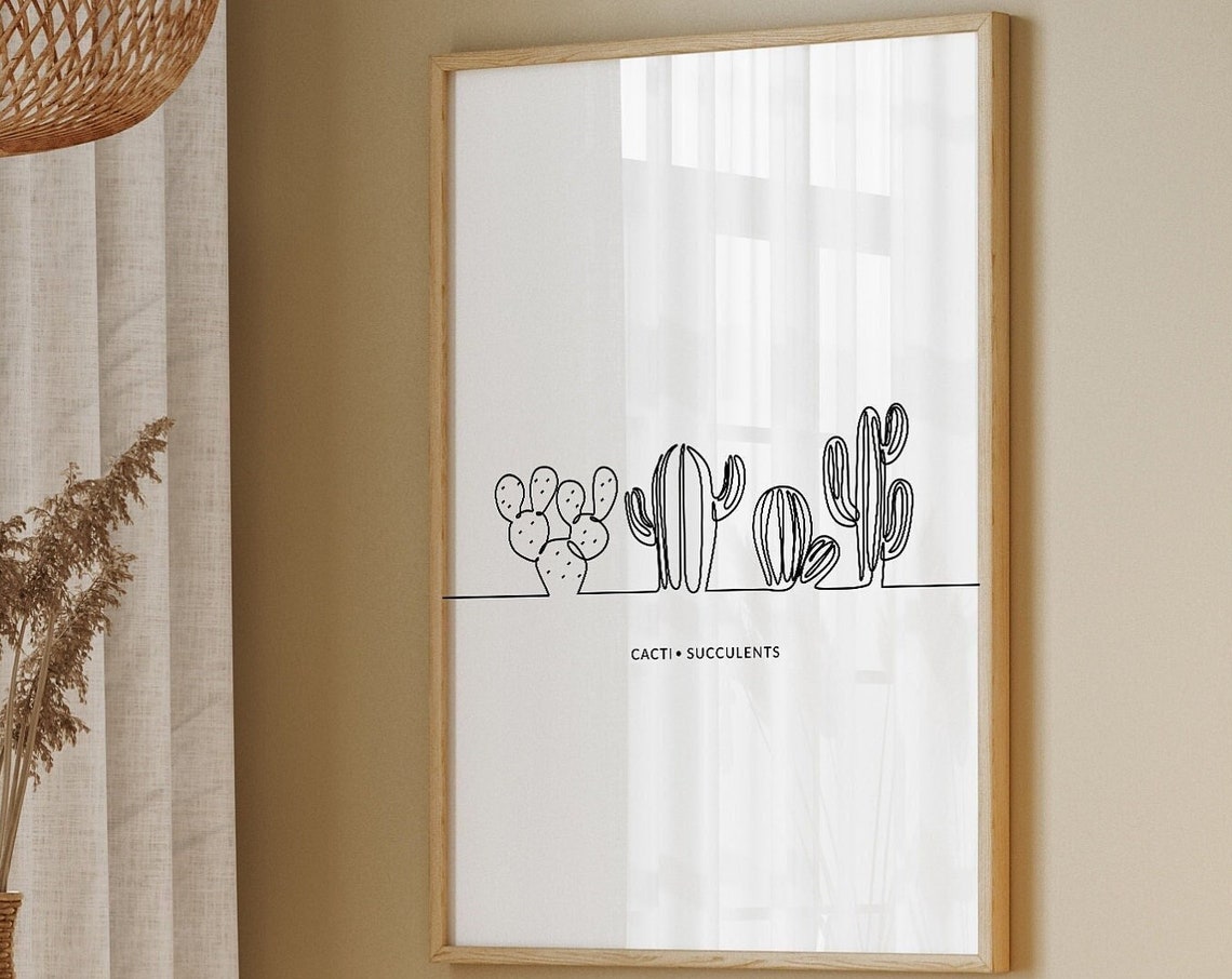 Minimalist Cacti And Succulents Black Line Art Botanical Poster - Image 2