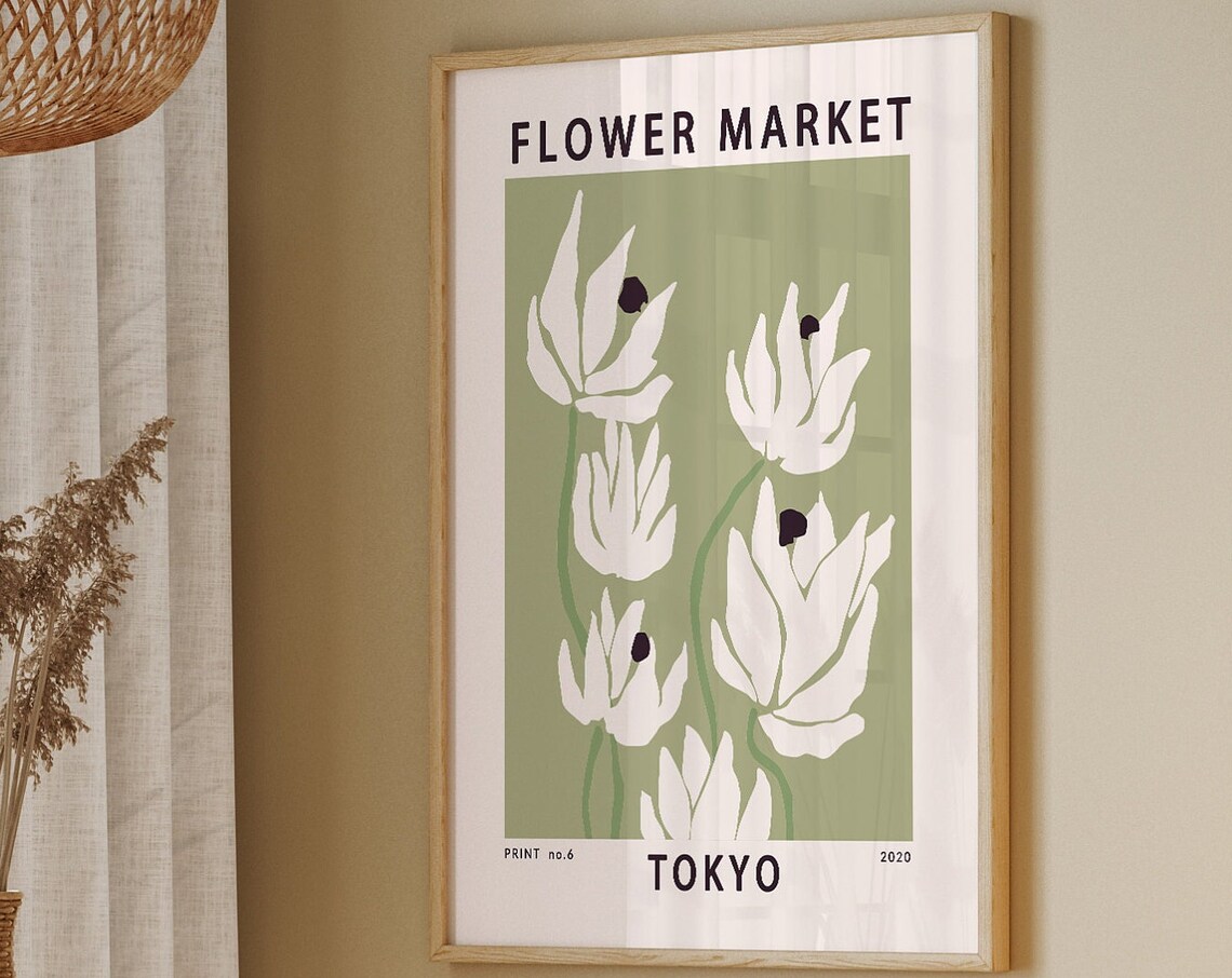 Flower Market Tokyo Abstract White Blooms Retro 2020 Poster Art - Image 2