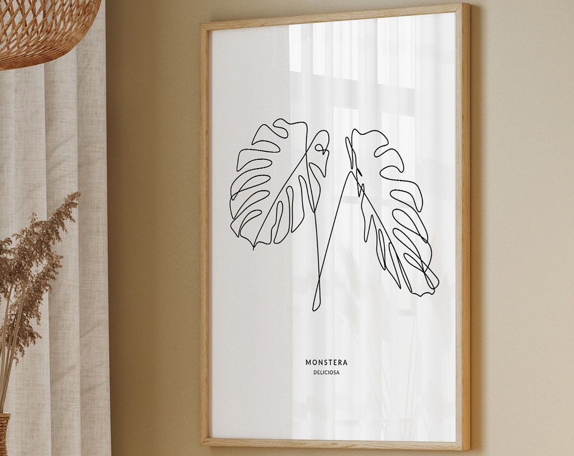 Monstera Deliciosa Minimalist Line Drawing Botanical Art Poster - Image 2