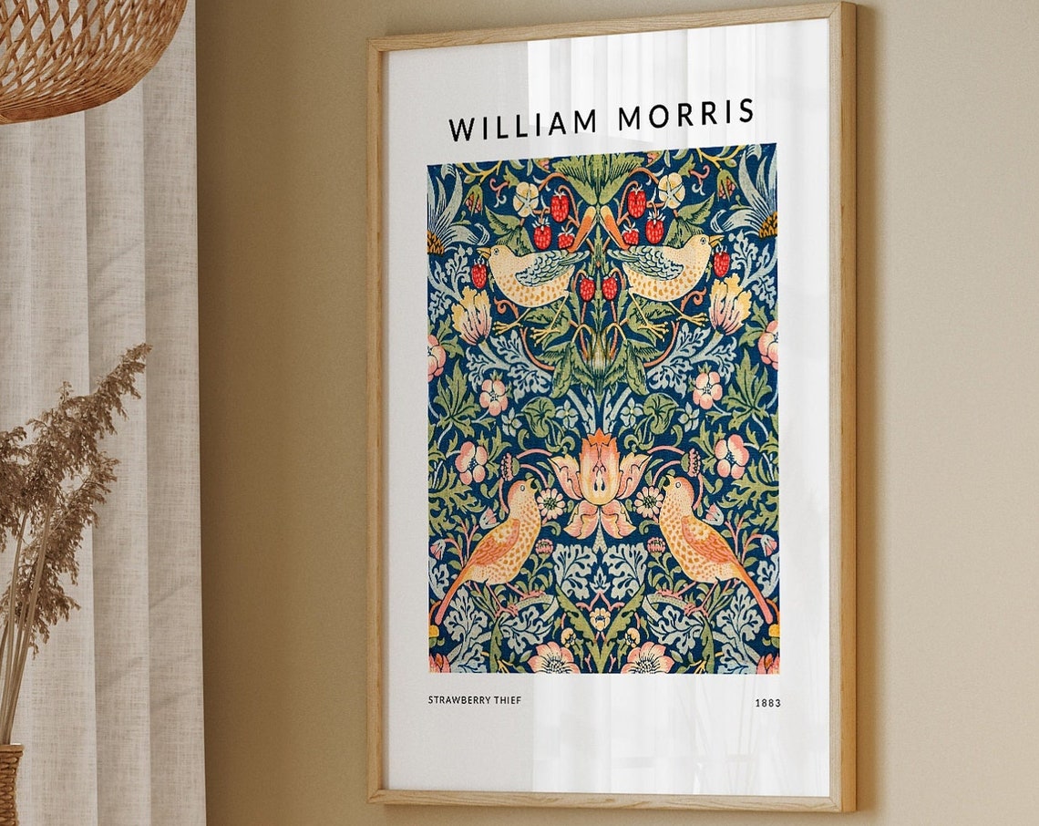 William Morris Strawberry Thief 1883 Botanical Bird Art Poster