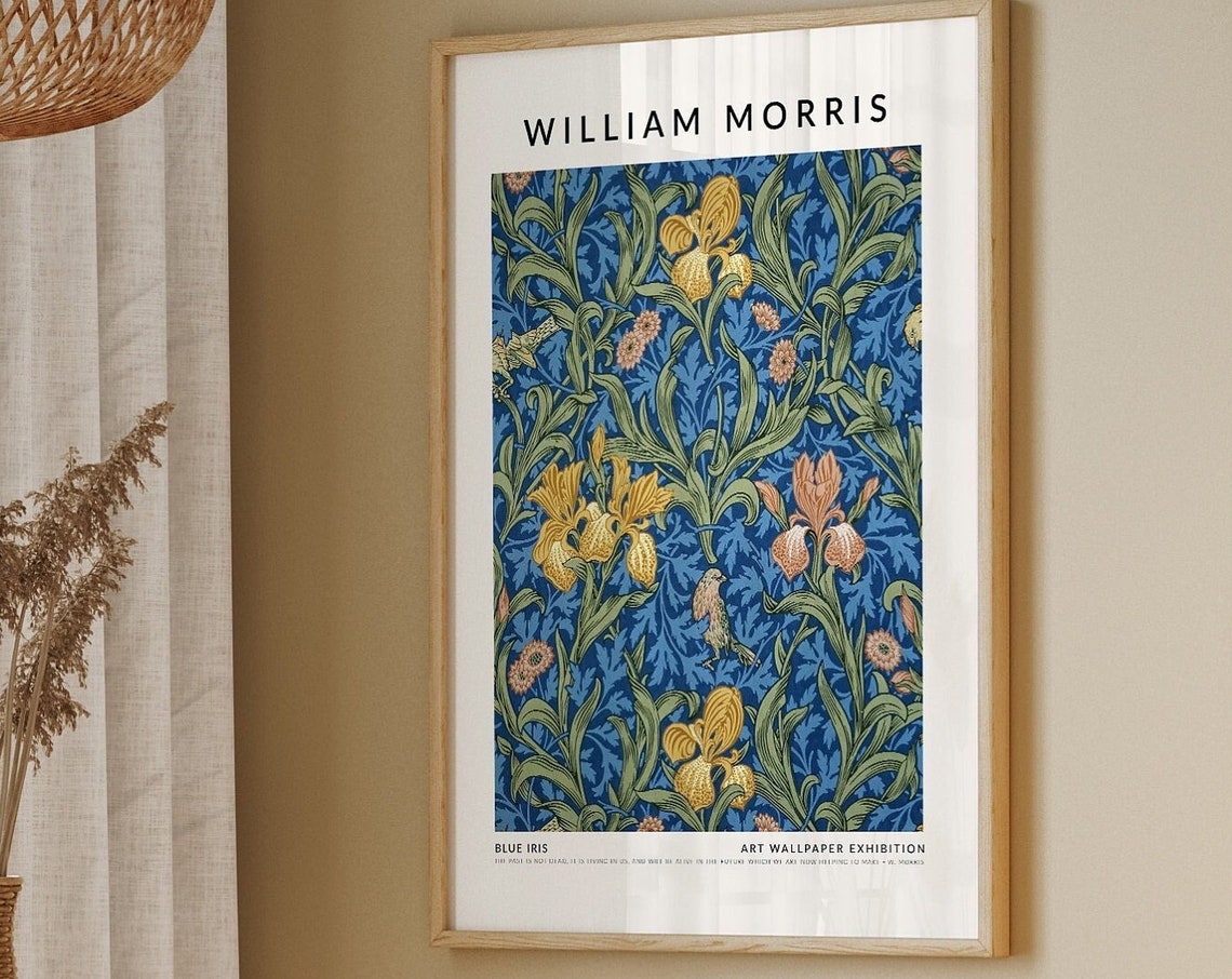 William Morris Blue Iris Floral Art Wallpaper Exhibition Poster