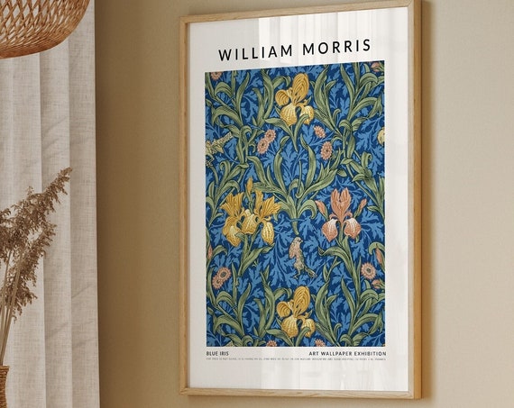 William Morris Exhibition Poster Blue Iris Pattern William Morris Art Willow Morris Print Mid Century Print Art