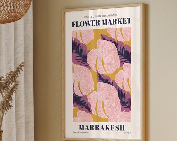 Flower Market Marrakesh Pink Monstera Botanical Retro Gallery Wall Art