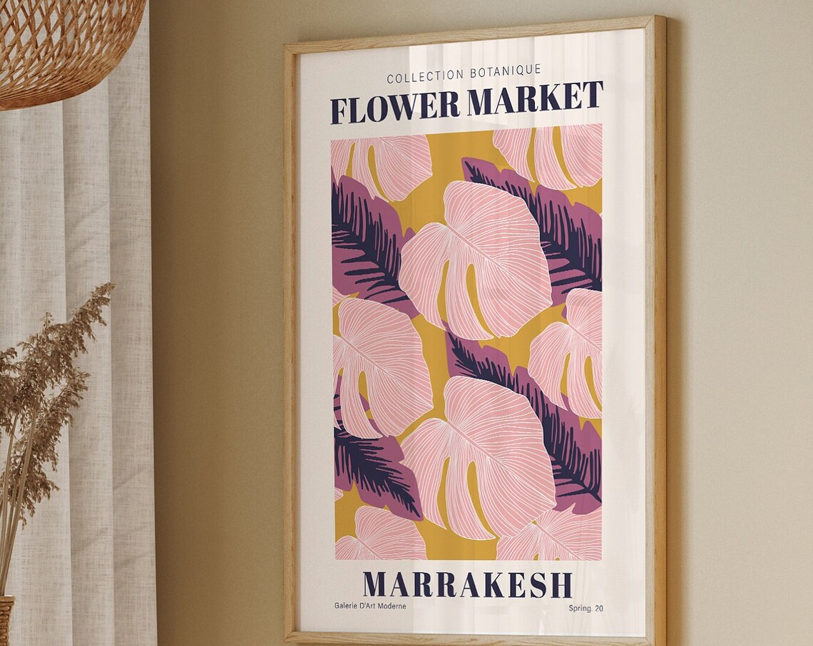 Flower Market Marrakesh Pink Monstera Botanical Retro Gallery Wall Art