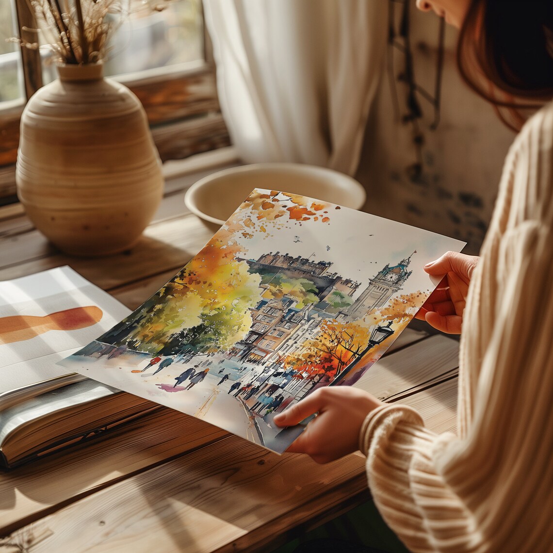 Edinburgh Watercolor Art Print, Scotland Cityscape - Image 3