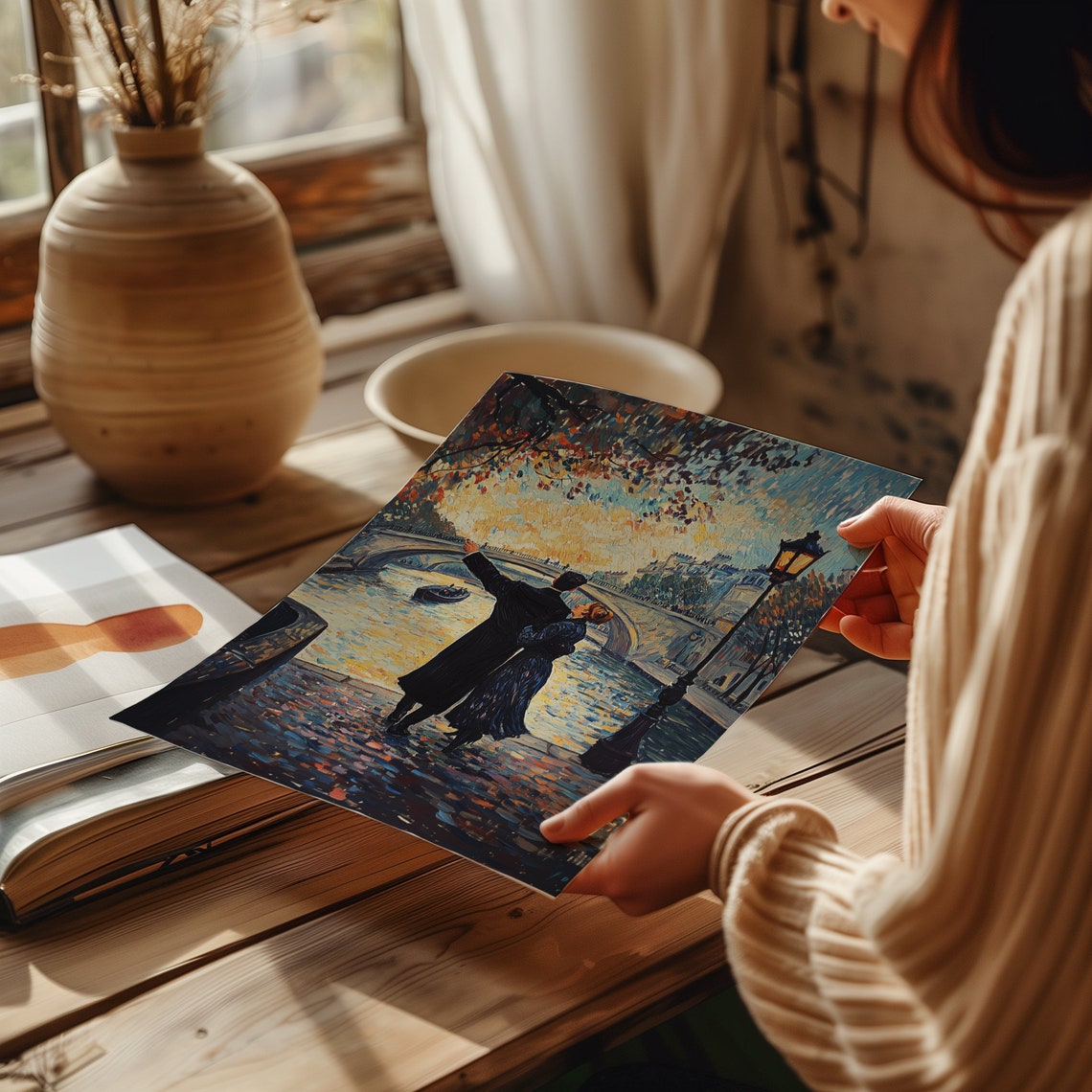 Paris Lovers On A Bridge Impressionist Sunset Seine River Poster - Image 4