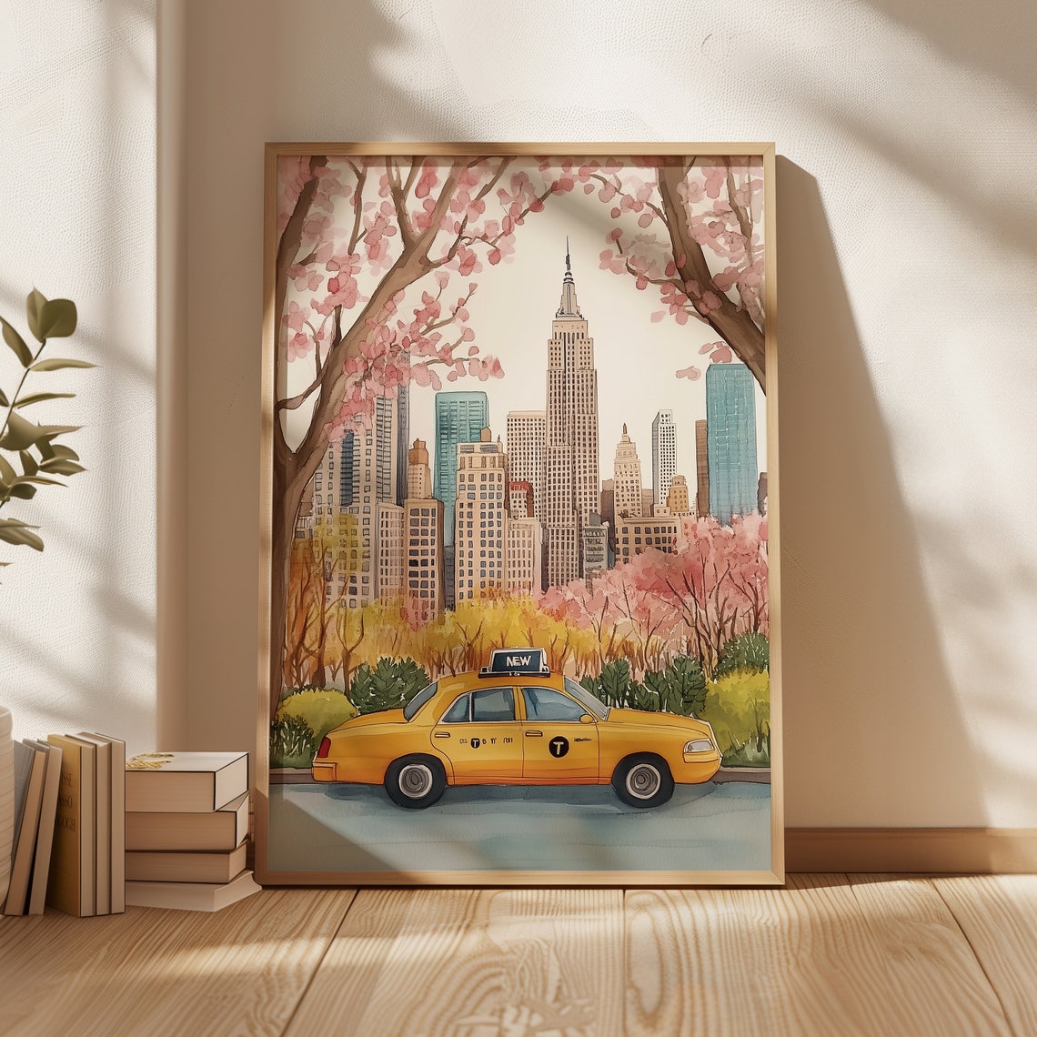 New York City Yellow Taxi Central Park Cherry Blossom Poster - Image 3