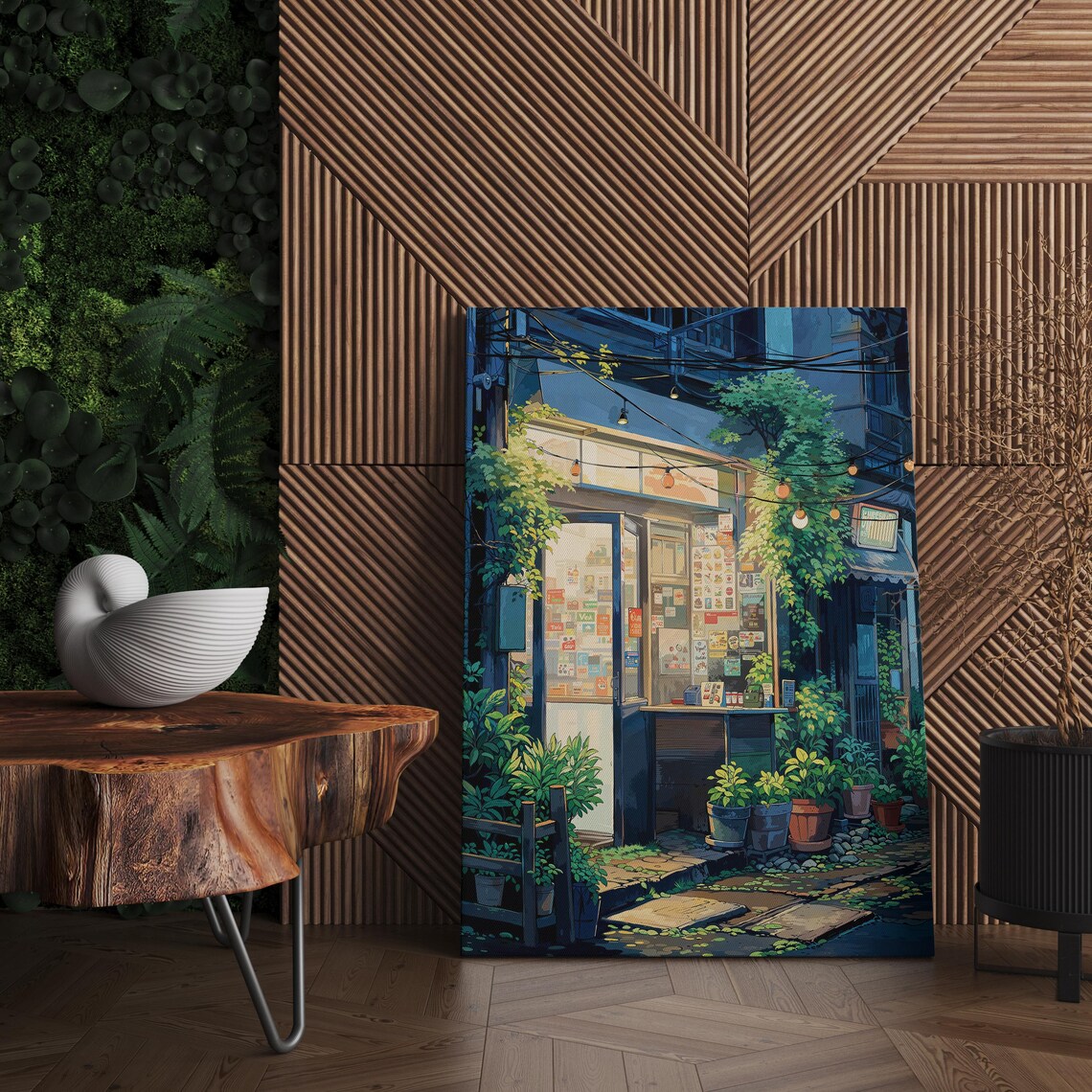Lofi Cityscape Anime Art, Urban Japanese Street Print