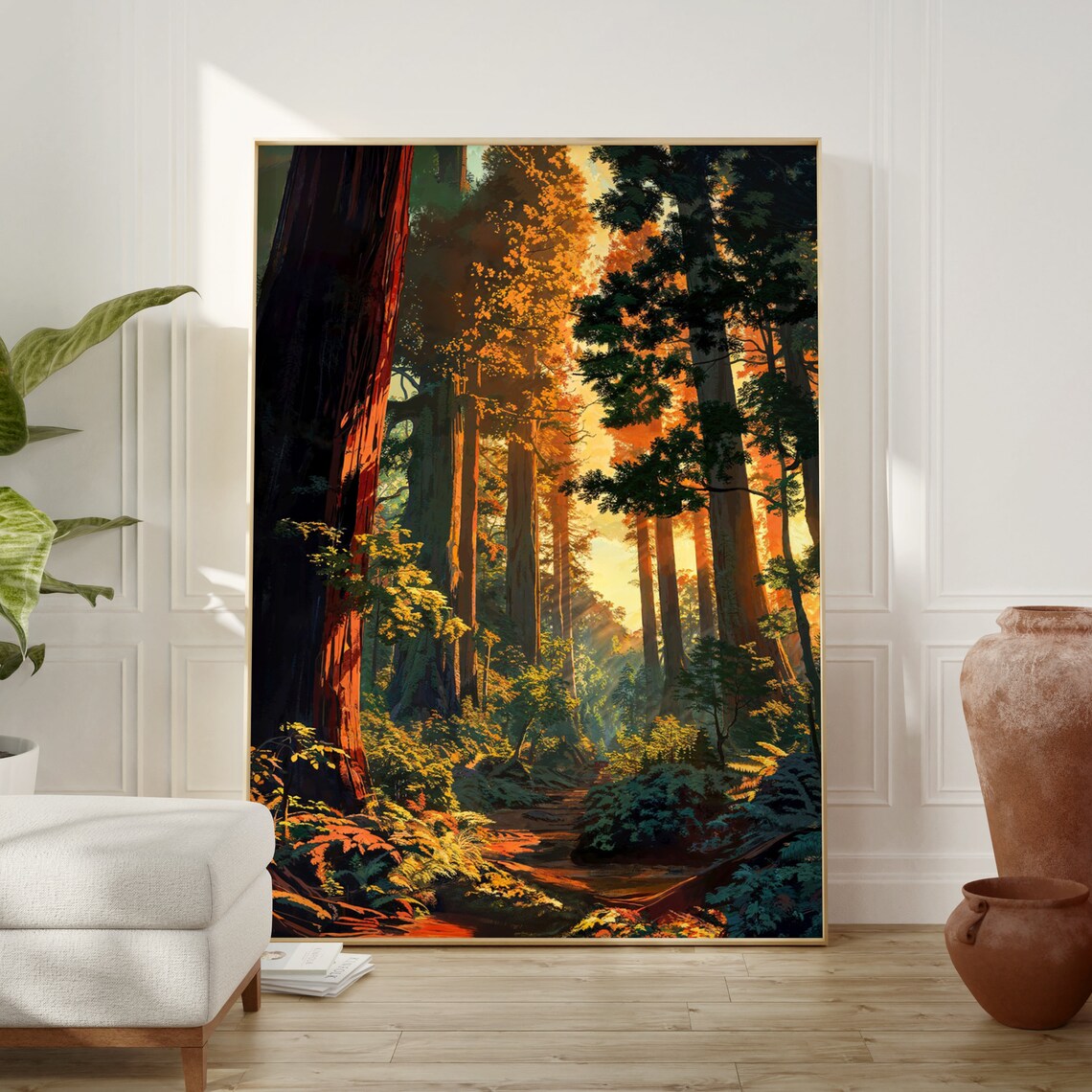 Redwood Forest Sunrise Anime Landscape Art Print - Image 2