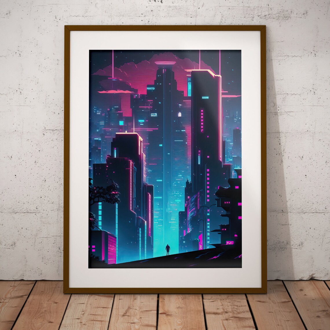 Neon Cyberpunk Cityscape Night Poster Futuristic Anime Sci Fi Decor