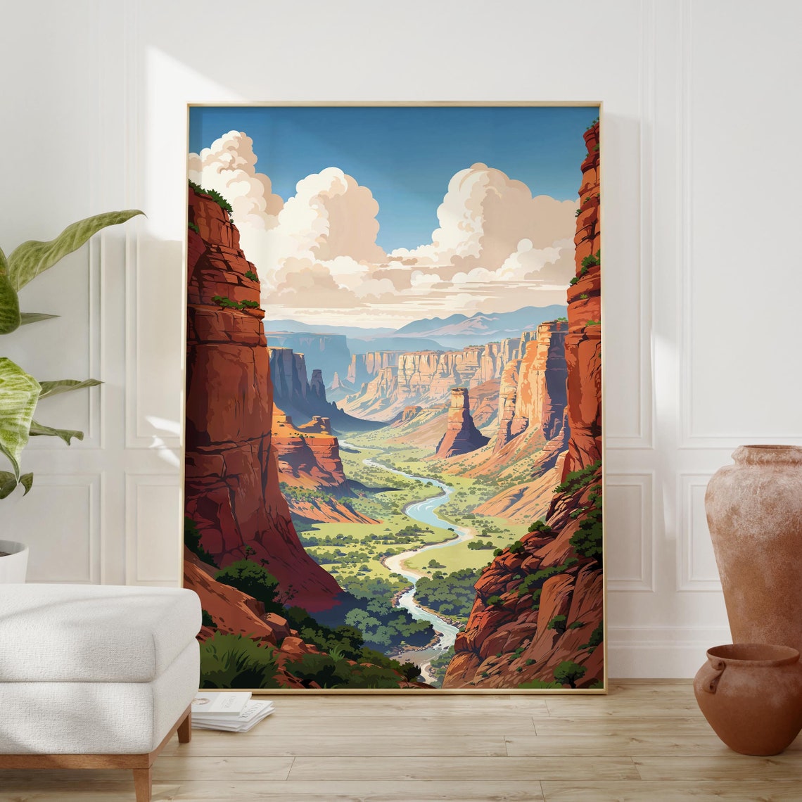 Red Rock Canyon Valley With a Winding River and Blue Sky Poster - Image 2