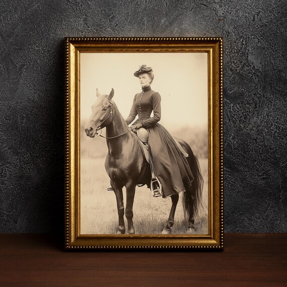 Elegant Vintage Women Riding A Horsedark Academia Printvictorian Printsold Photo Artoccult Postervictorian Cowgirlscowgirls