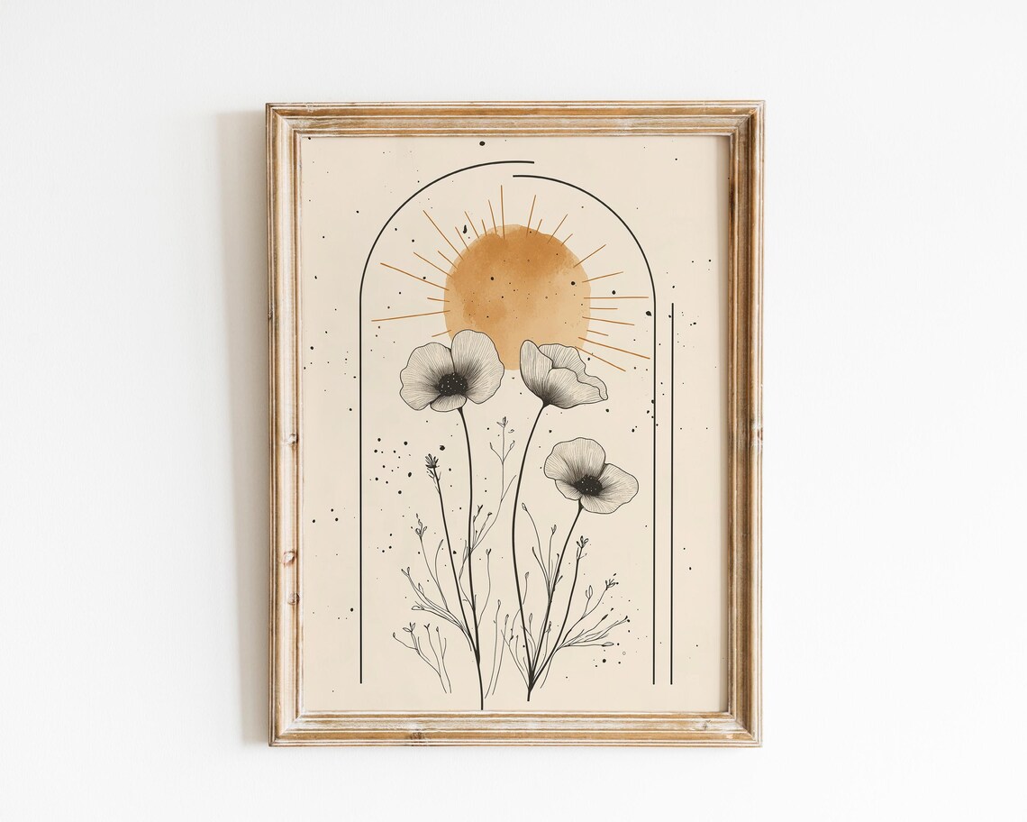 Bohemian Sunflowers Botanical Art Print, Cottagecore