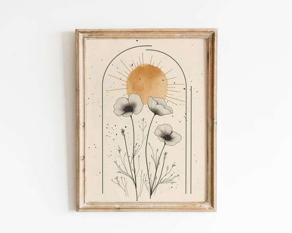 Bohemian Sunflowers Botanical Art Print, Cottagecore