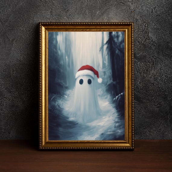 Santa Hat Art Print Spooky Christmas Wall Decor Cute With Holiday Spirit Fun Winter Gift