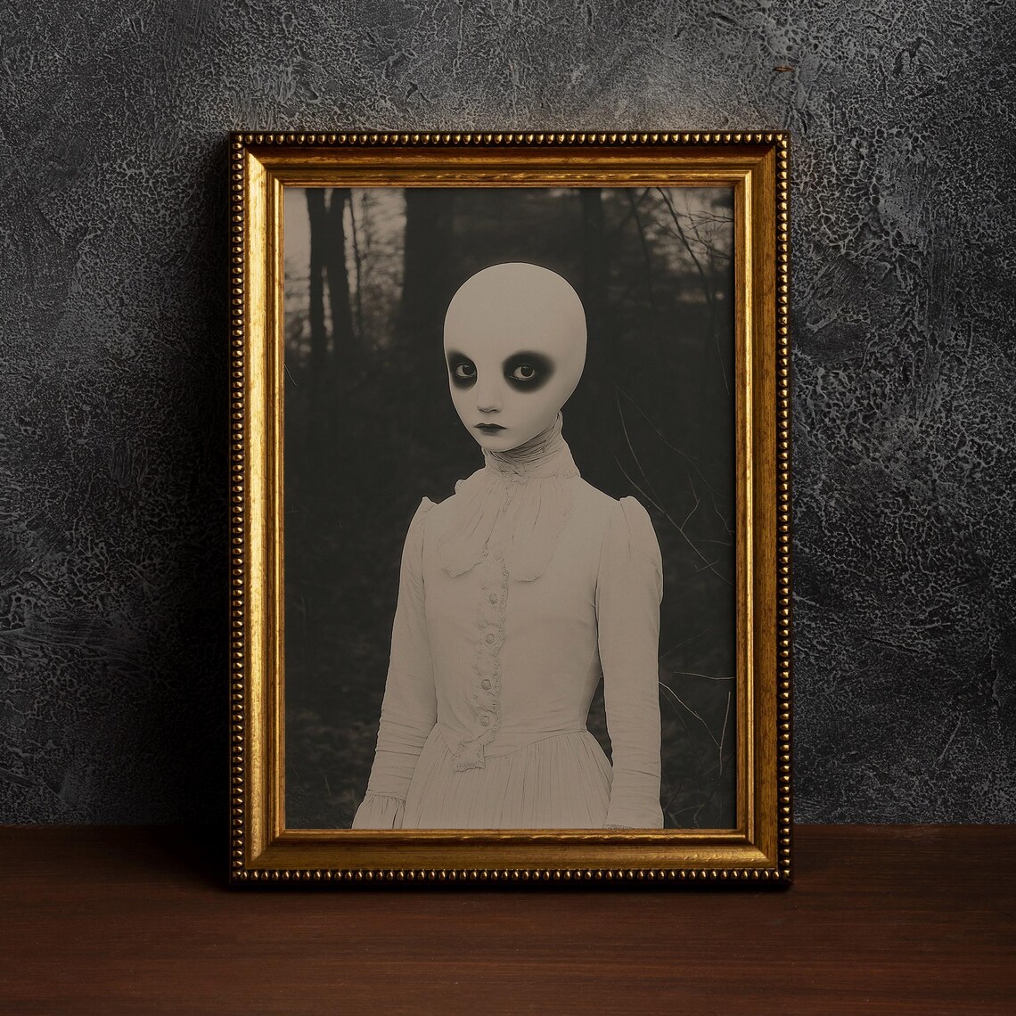 Alien Girl in Victorian Dress Dark Forest Horror Portrait Poster