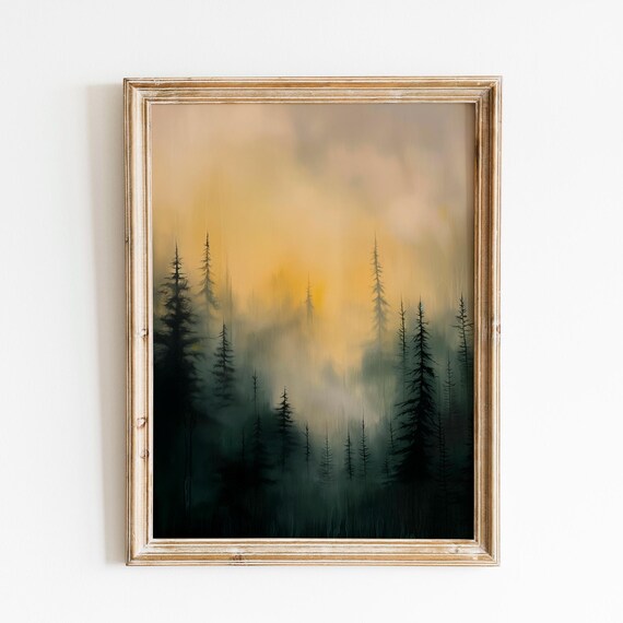 Antique Moody Forest Tree Vintage Art Print