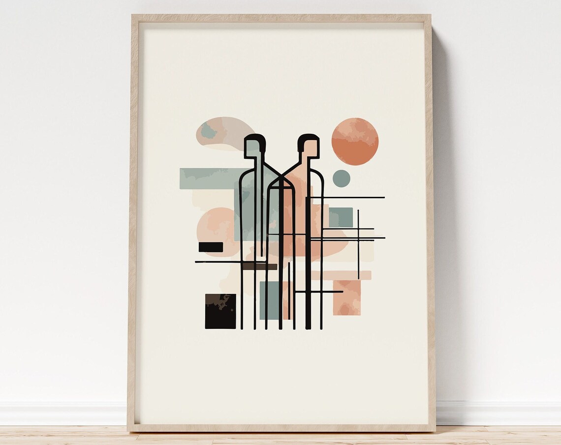 Abstract Two Figures Pastel Line Art Minimalist Couple Wall Poster