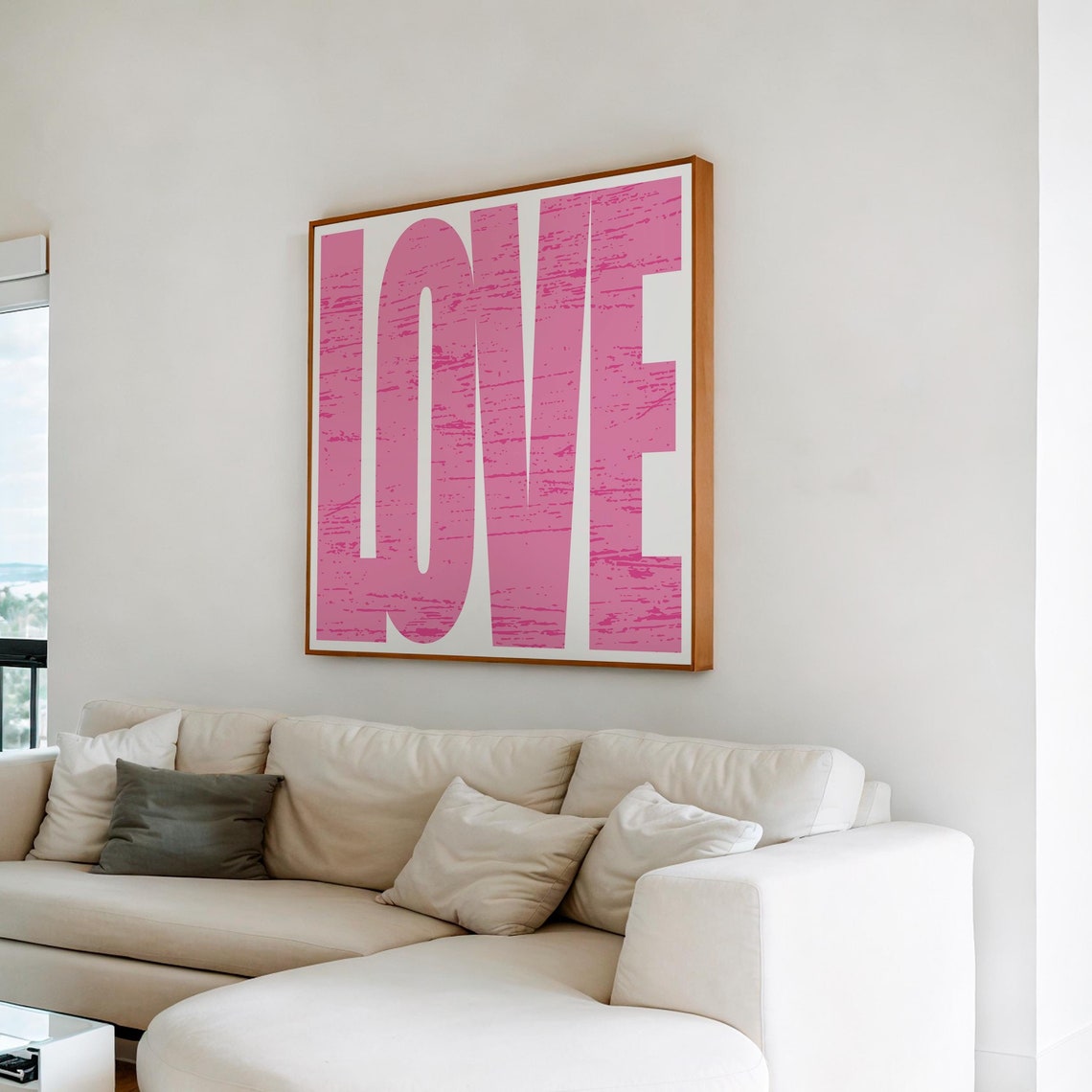 Love Pink Distressed Typography Statement Scandinavian Style Wall Art