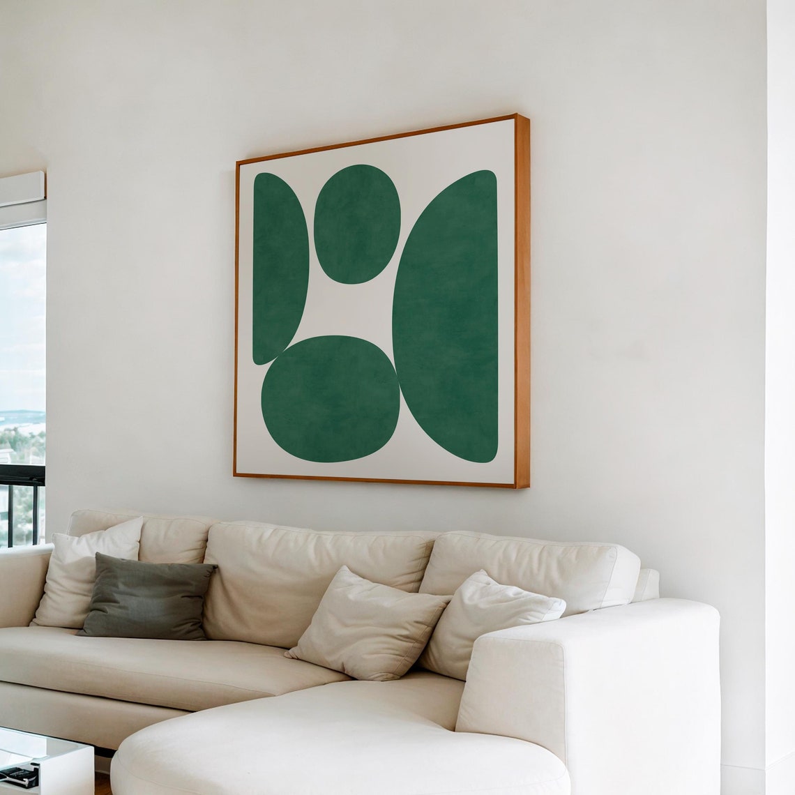 Deep Green Organic Shapes Square Mid Century Modern Art Print