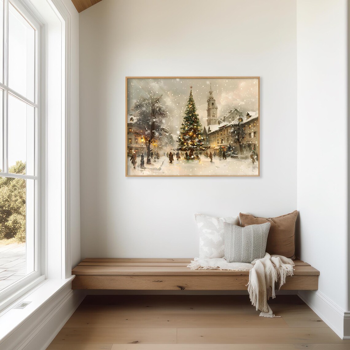 Snowy Village Square Christmas Tree Old Town Winter Wall Art Poster - Image 3