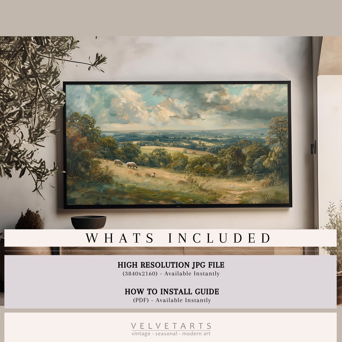 Frame Tv Art English Vista Summer Landscape Art Vintage Landscape Antique Oil Farmhouse Painting Tv0115 - Image 4