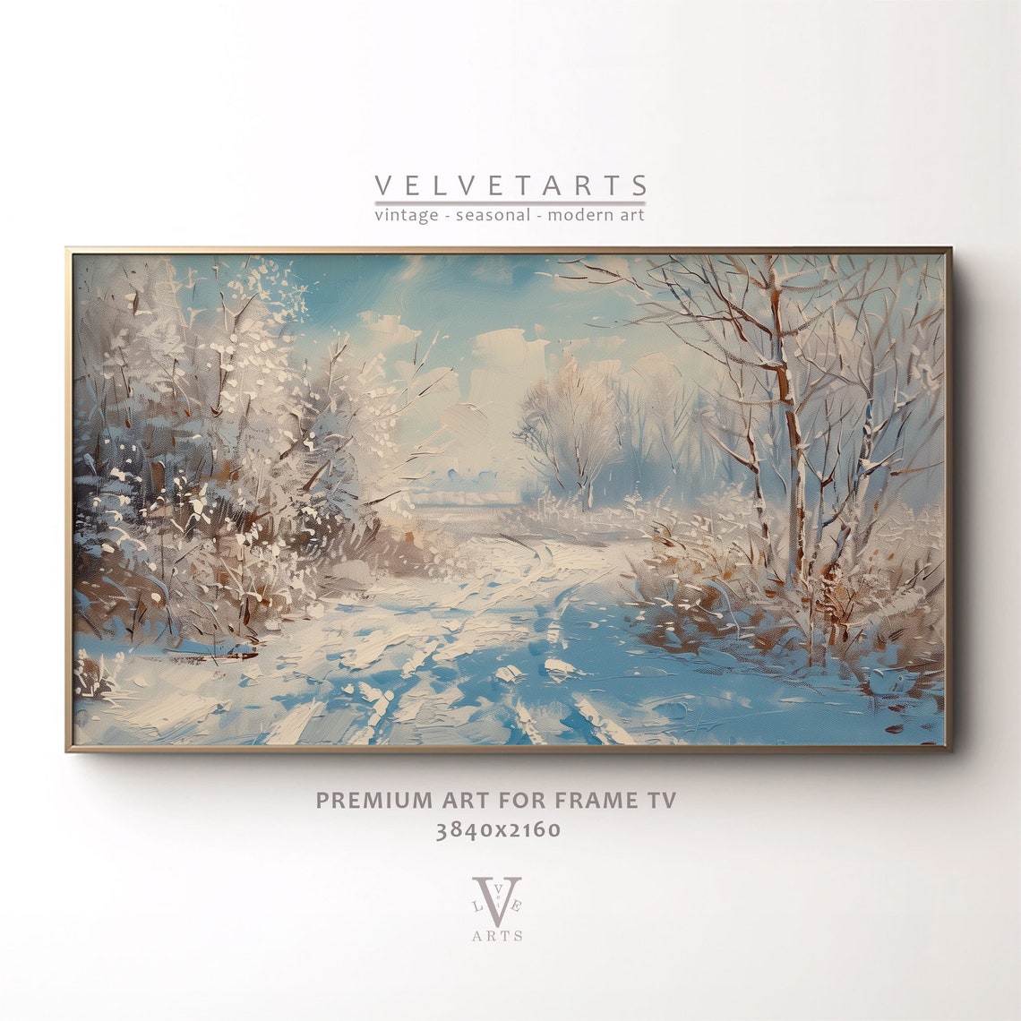Frosty Winter Forest Path Vintage Oil Painting Snowy Landscape Poster