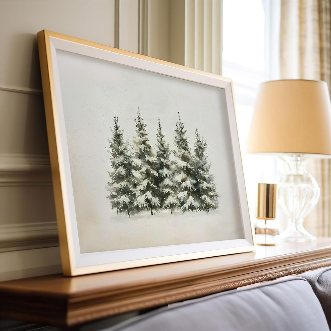 Snow Dusted Pines Minimalist Watercolor Serene Winter Wall Art Poster - Image 4