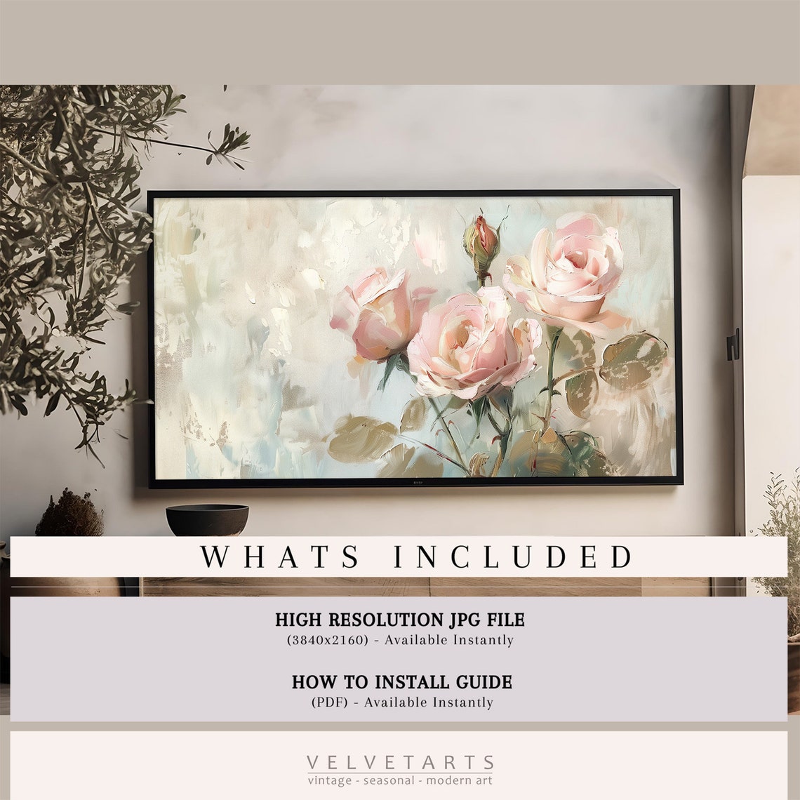 Soft Pink Roses Vintage Still Life Farmhouse Botanical Poster - Image 4