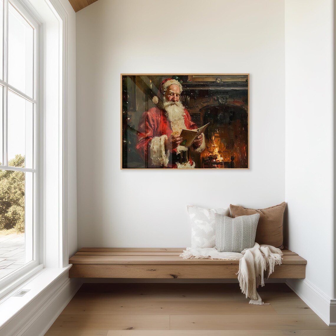 Santa Claus Reading His Letter by the Fireplace Christmas Poster - Image 3