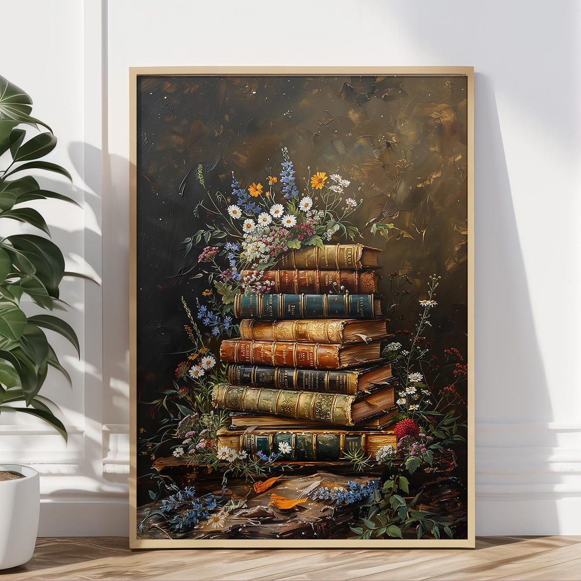 Books And Wildflowers Vintage Painting Christmas Print Farmhouse Christmas Christmas Wall Art Vp0076 - Image 5