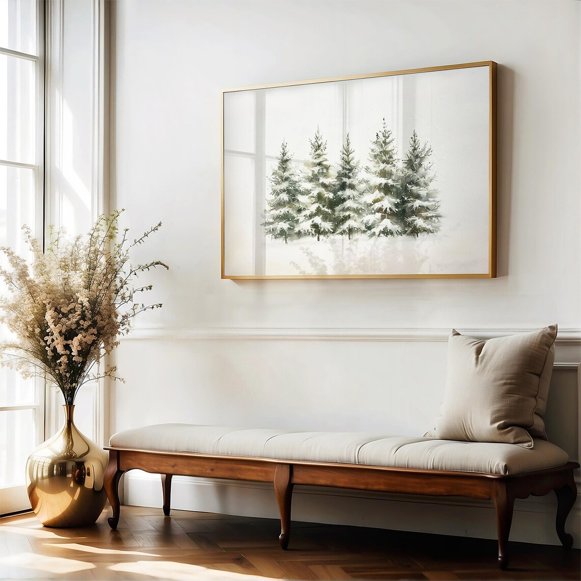 Snow Dusted Pines Minimalist Watercolor Serene Winter Wall Art Poster - Image 5