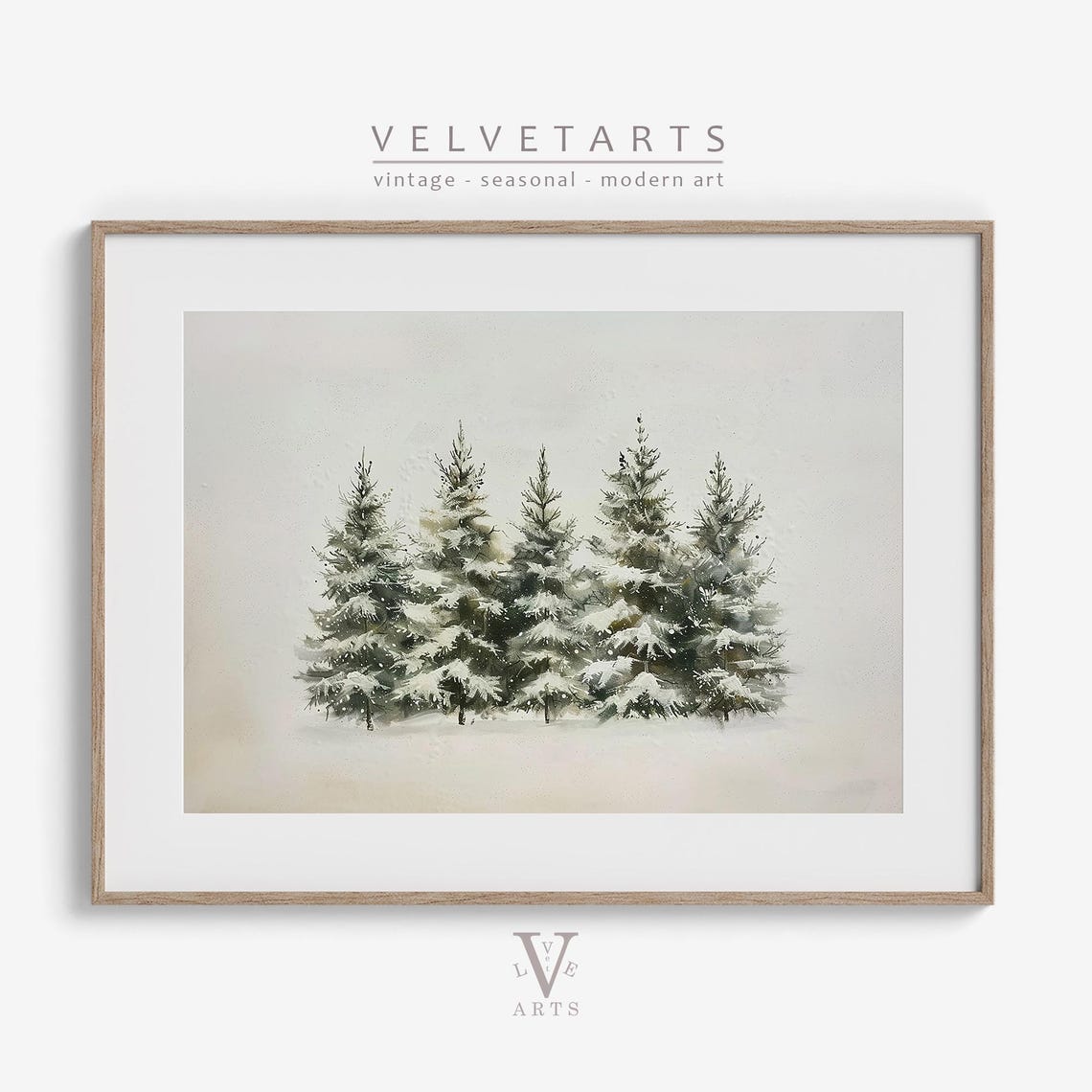 Snow Dusted Pines Minimalist Watercolor Serene Winter Wall Art Poster